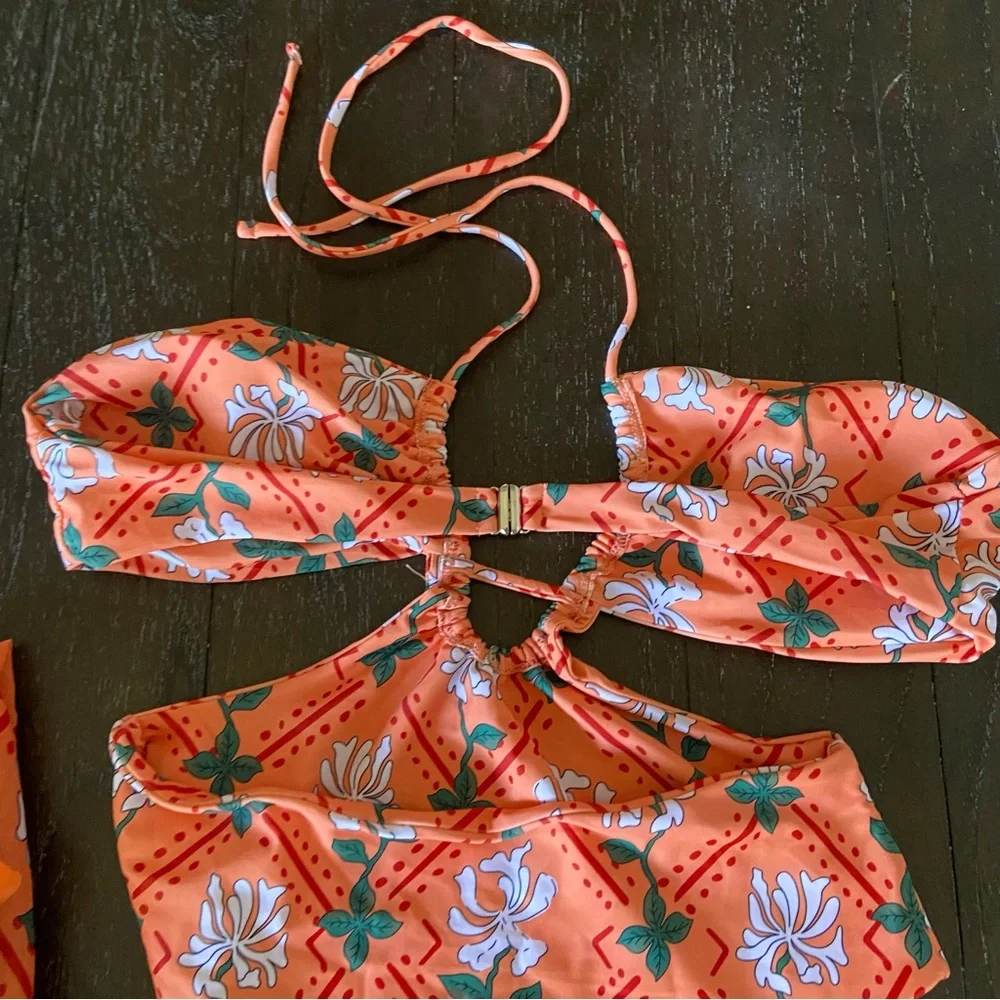 Women’s Moroccan Printed Swimsuit Cheeky Strappy Sarong NWOT Size Large Cover Up - Picture 10 of 13